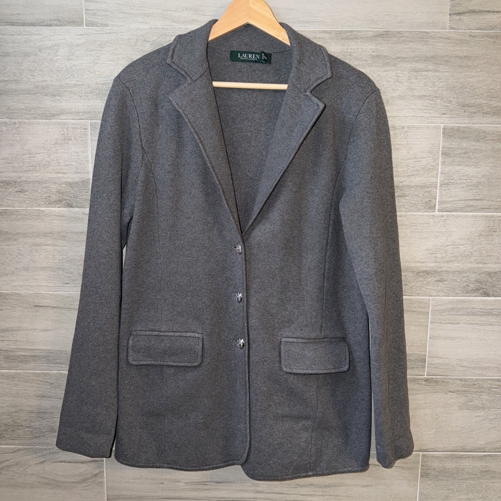 Lauren Ralph Lauren Lexington Gray 3-Button Front Blazer Woman's Size L Cotton